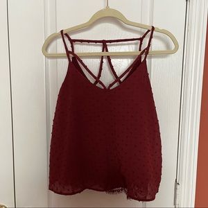 Maroon tank, interesting texture, strappy, lace detail